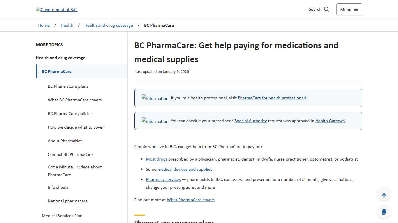 BC PharmaCare: Get help paying for medications and medical supplies - Province of British Columbia